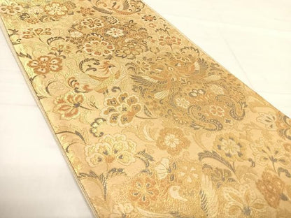 平和屋着物◎六通柄袋帯 更紗花鳥文 金糸 正絹 逸品 AABE7289yx
