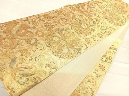 平和屋着物◎六通柄袋帯 更紗花鳥文 金糸 正絹 逸品 AABE7289yx