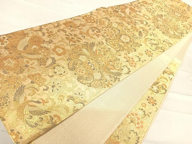 平和屋着物◎六通柄袋帯 更紗花鳥文 金糸 正絹 逸品 AABE7289yx