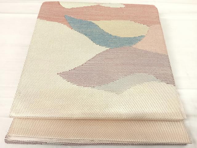 平和屋着物◎太鼓柄袋帯 抽象文様 銀糸 正絹 逸品 AABE7290yx