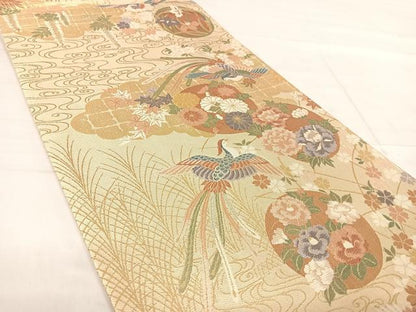 平和屋着物◎佐賀錦 六通柄袋帯 鳳凰花丸文 金糸 正絹 逸品 AABE7291yx