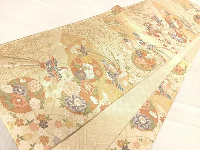平和屋着物◎佐賀錦 六通柄袋帯 鳳凰花丸文 金糸 正絹 逸品 AABE7291yx