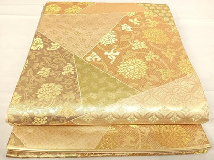 平和屋着物◎六通柄袋帯 切嵌更紗花文 金糸 正絹 逸品 AABE7293yx