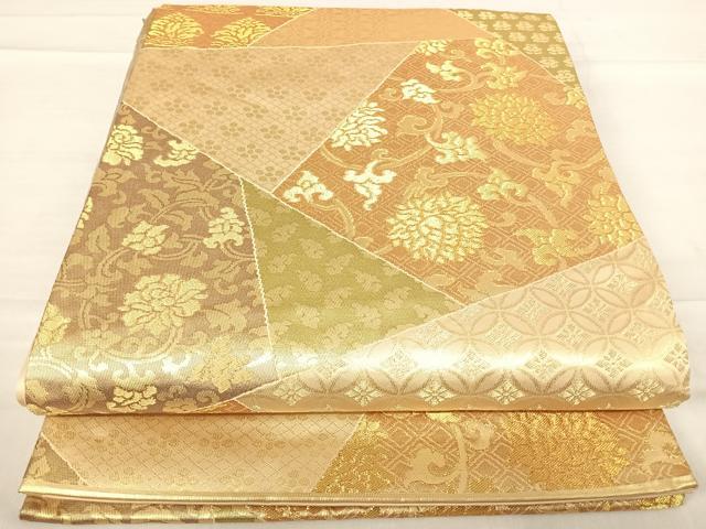 平和屋着物◎六通柄袋帯 切嵌更紗花文 金糸 正絹 逸品 AABE7293yx