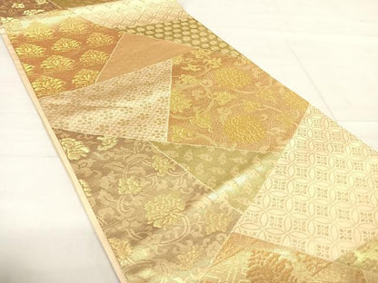 平和屋着物◎六通柄袋帯 切嵌更紗花文 金糸 正絹 逸品 AABE7293yx