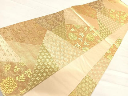 平和屋着物◎六通柄袋帯 切嵌更紗花文 金糸 正絹 逸品 AABE7293yx