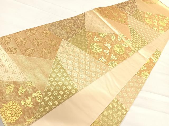 平和屋着物◎六通柄袋帯 切嵌更紗花文 金糸 正絹 逸品 AABE7293yx