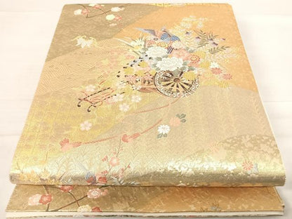 平和屋着物◎六通柄袋帯 唐織 九俥瑞庭 金糸 正絹 逸品 AABE7294yx