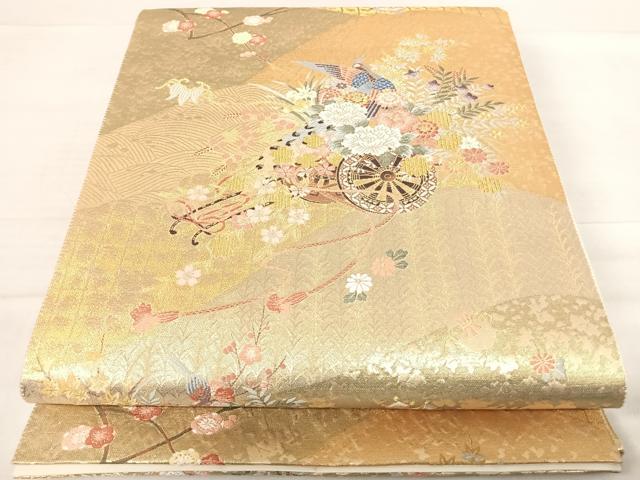 平和屋着物◎六通柄袋帯 唐織 九俥瑞庭 金糸 正絹 逸品 AABE7294yx