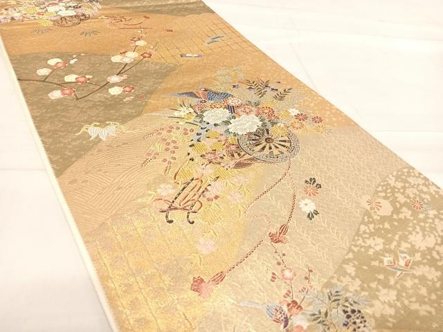平和屋着物◎六通柄袋帯 唐織 九俥瑞庭 金糸 正絹 逸品 AABE7294yx