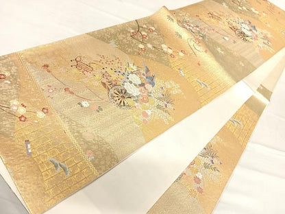平和屋着物◎六通柄袋帯 唐織 九俥瑞庭 金糸 正絹 逸品 AABE7294yx
