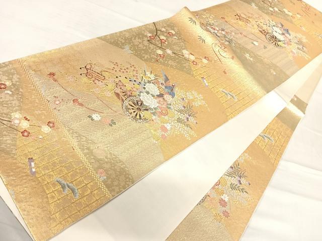 平和屋着物◎六通柄袋帯 唐織 九俥瑞庭 金糸 正絹 逸品 AABE7294yx