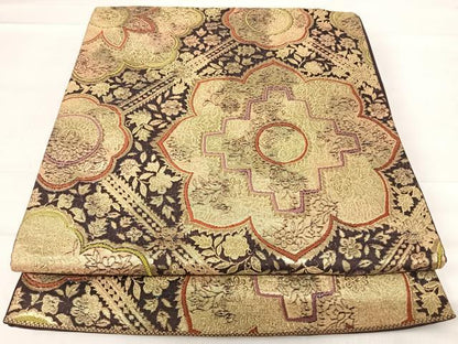 平和屋着物◎六通柄袋帯 更紗花文 金糸 正絹 逸品 AABE7300yx