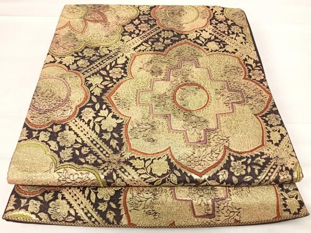 平和屋着物◎六通柄袋帯 更紗花文 金糸 正絹 逸品 AABE7300yx
