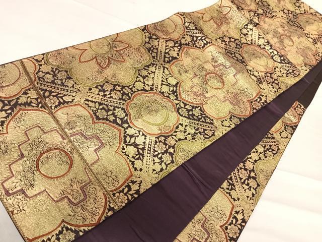 平和屋着物◎六通柄袋帯 更紗花文 金糸 正絹 逸品 AABE7300yx