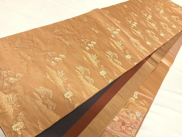 平和屋着物◎六通柄袋帯 飛鶴草花文 金糸 正絹 逸品 AABE7302yx