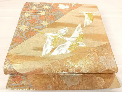 平和屋着物◎六通柄袋帯 飛鶴花文 金銀糸 正絹 逸品 AABE7312yx
