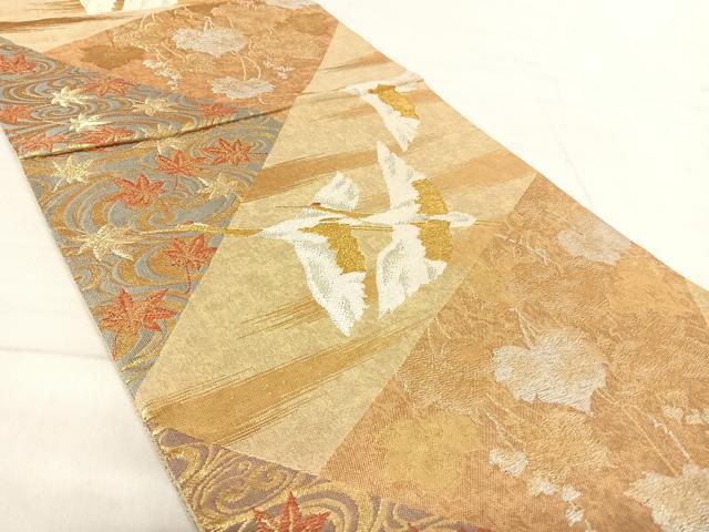 平和屋着物◎六通柄袋帯 飛鶴花文 金銀糸 正絹 逸品 AABE7312yx