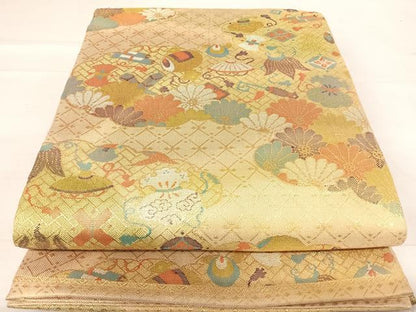 平和屋着物◎七彩佐賀錦　六通柄袋帯　宝尽くし　金糸　正絹　逸品　AABE7316yx