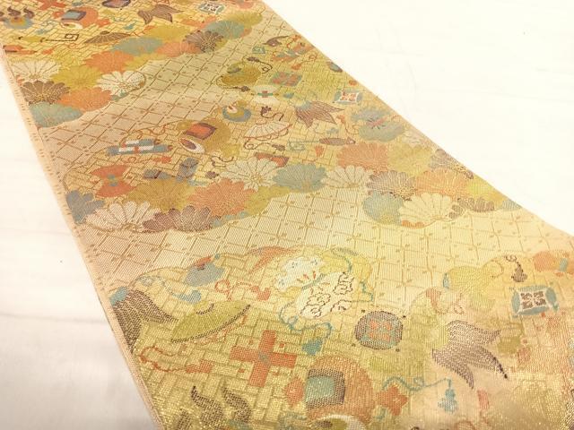 平和屋着物◎七彩佐賀錦　六通柄袋帯　宝尽くし　金糸　正絹　逸品　AABE7316yx