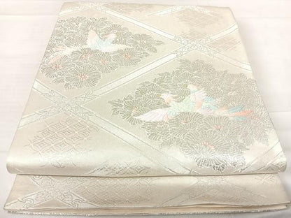 平和屋着物◎六通柄袋帯　唐織　天井花鳥文　銀糸　正絹　逸品　AABE7320yx
