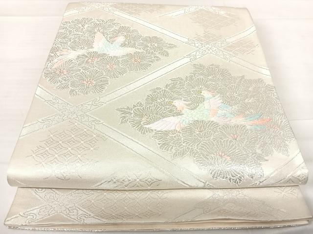 平和屋着物◎六通柄袋帯　唐織　天井花鳥文　銀糸　正絹　逸品　AABE7320yx