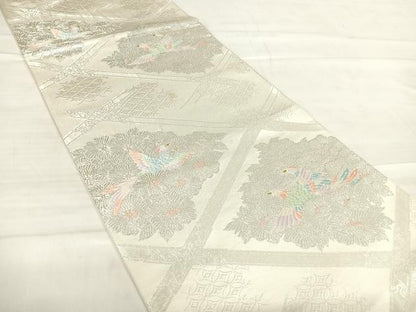 平和屋着物◎六通柄袋帯　唐織　天井花鳥文　銀糸　正絹　逸品　AABE7320yx