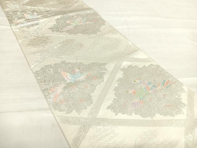 平和屋着物◎六通柄袋帯　唐織　天井花鳥文　銀糸　正絹　逸品　AABE7320yx