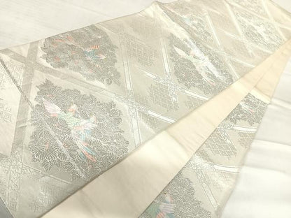 平和屋着物◎六通柄袋帯　唐織　天井花鳥文　銀糸　正絹　逸品　AABE7320yx