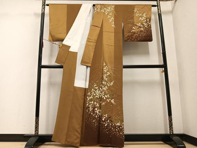 平和屋着物●訪問着 草花文 金彩 正絹 逸品 AABE7344ph