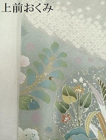平和屋着物●訪問着　辻が花　絞り　雪輪花文　金銀彩　正絹　逸品　AABE7346ph