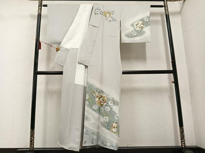 平和屋着物●訪問着　辻が花　絞り　雪輪花文　金銀彩　正絹　逸品　AABE7346ph