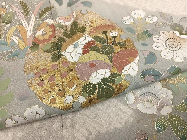 平和屋着物●訪問着　辻が花　絞り　雪輪花文　金銀彩　正絹　逸品　AABE7346ph