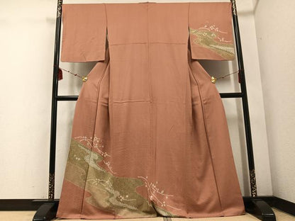 平和屋着物●訪問着　絞り　刺繍　草花文　金彩　正絹　逸品　AABE7347ph