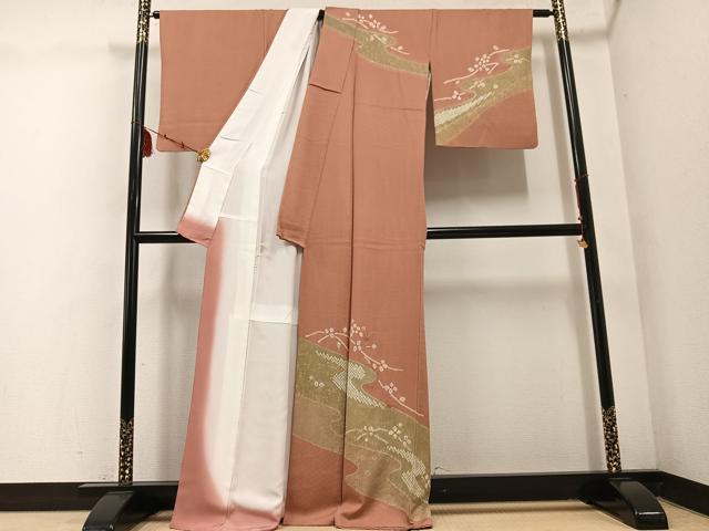 平和屋着物●訪問着　絞り　刺繍　草花文　金彩　正絹　逸品　AABE7347ph