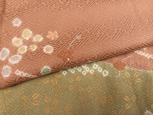 平和屋着物●訪問着　絞り　刺繍　草花文　金彩　正絹　逸品　AABE7347ph