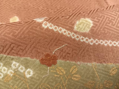 平和屋着物●訪問着　絞り　刺繍　草花文　金彩　正絹　逸品　AABE7347ph