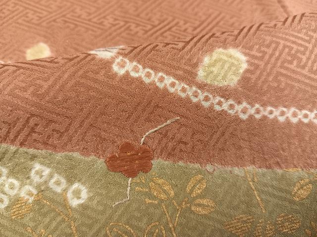 平和屋着物●訪問着　絞り　刺繍　草花文　金彩　正絹　逸品　AABE7347ph