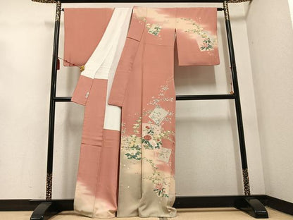 平和屋着物●訪問着　友禅　作家物　色紙枝花文　暈し染め　正絹　逸品　AABE7357ph