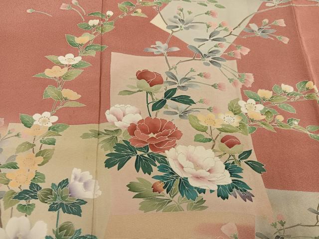 平和屋着物●訪問着　友禅　作家物　色紙枝花文　暈し染め　正絹　逸品　AABE7357ph