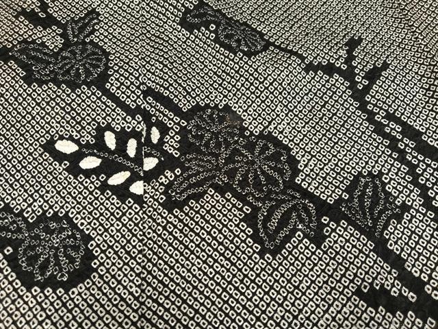 平和屋着物○訪問着 総刺繍総絞り 枝花文 黒地 正絹 逸品