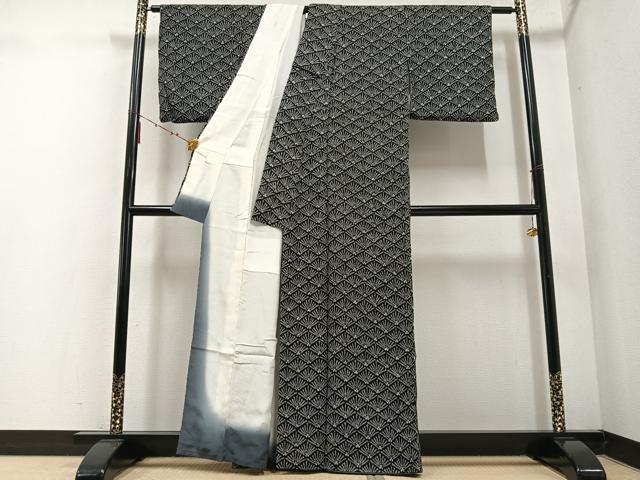 平和屋着物●上質な小紋　総絞り　松菱　黒地　正絹　逸品　AABE7385ph