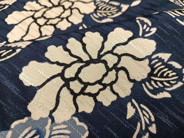 平和屋着物○上質な小紋 型染め 藍 牡丹 正絹 逸品 未使用 AABE7386ph