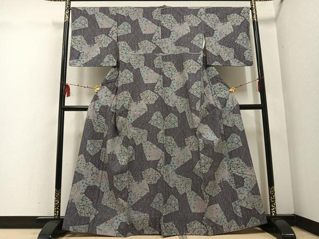 平和屋着物●上質な小紋　紬地　更紗文　正絹　逸品　AABE7395ph