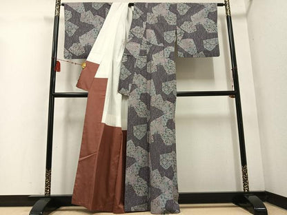 平和屋着物●上質な小紋　紬地　更紗文　正絹　逸品　AABE7395ph