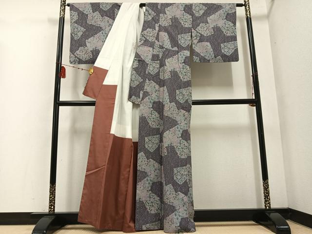 平和屋着物●上質な小紋　紬地　更紗文　正絹　逸品　AABE7395ph