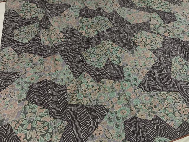 平和屋着物●上質な小紋　紬地　更紗文　正絹　逸品　AABE7395ph