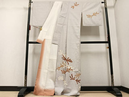 平和屋着物●訪問着　紬地　束ね熨斗文　正絹　逸品　AABE7398ph