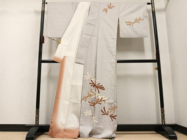 平和屋着物●訪問着　紬地　束ね熨斗文　正絹　逸品　AABE7398ph
