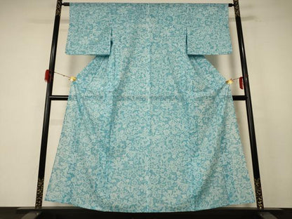 平和屋着物＊夏物 小紋 絽 更紗花文 洗える着物 AABE7401jd